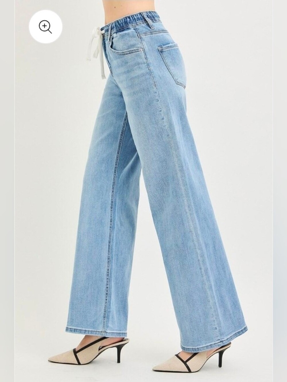 RISEN JEANS Slouchy Wide Jeans with Drawstring | Light